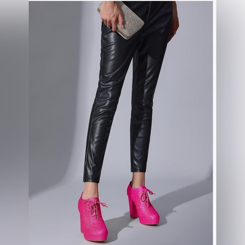 Allegra K Fuchsia Glitter Lace-Up Heels - Picture 2 of 3